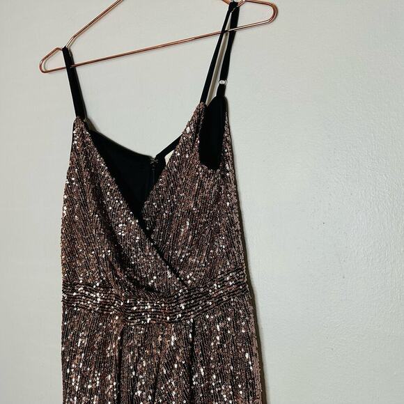 RACHEL RACHEL ROY Gold Sequined Sleeveless Suplice V-Neck Midi Dress Size 12 - Picture 4 of 9